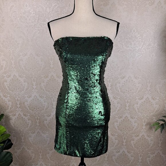 ASOS Size 4 Green Fully Sequined Strapless Dress Lined Holiday Party Birthday - Picture 1 of 13